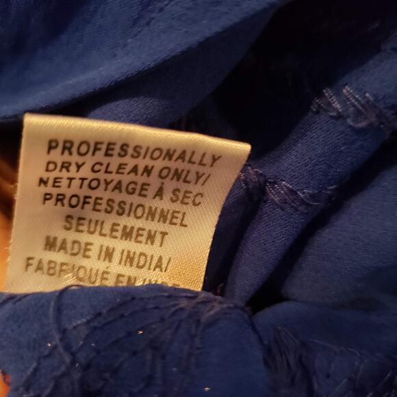 Silk Beaded Blouse Deep V Top Sheer Blue Silver - XS - Picture 6 of 6